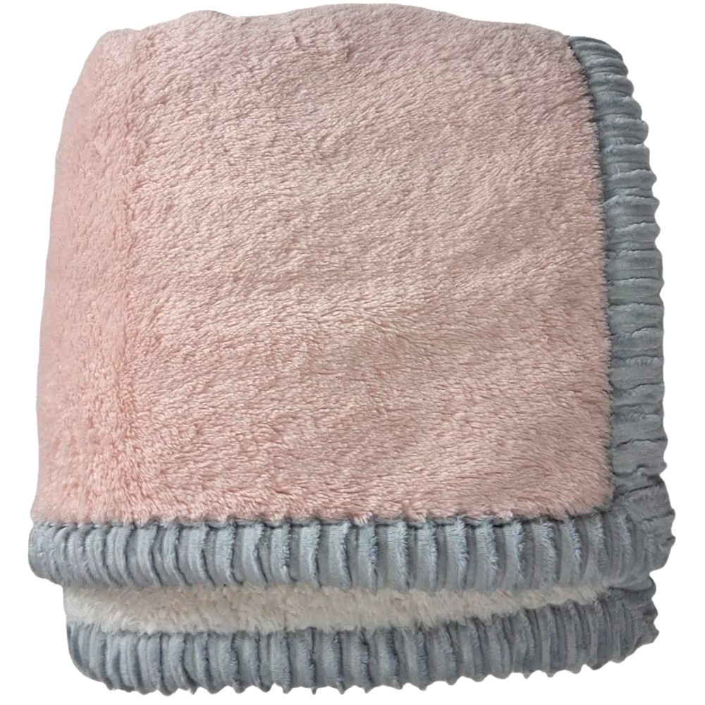 Chick Pea Pink Peach Beige Sherpa Gray Ribbed Trim Baby Blanket Plush Soft